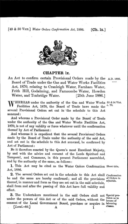 Water Orders Confirmation Act 1886