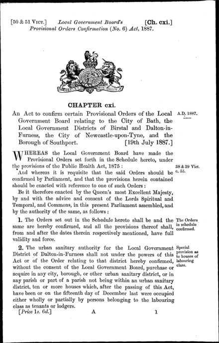 Local Government Board's Provisional Orders Confirmation (No. 6) Act 1887