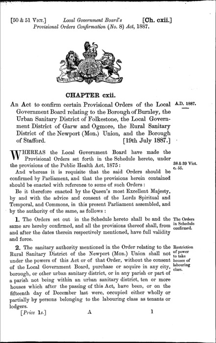 Local Government Board's Provisional Orders Confirmation (No. 8) Act 1887