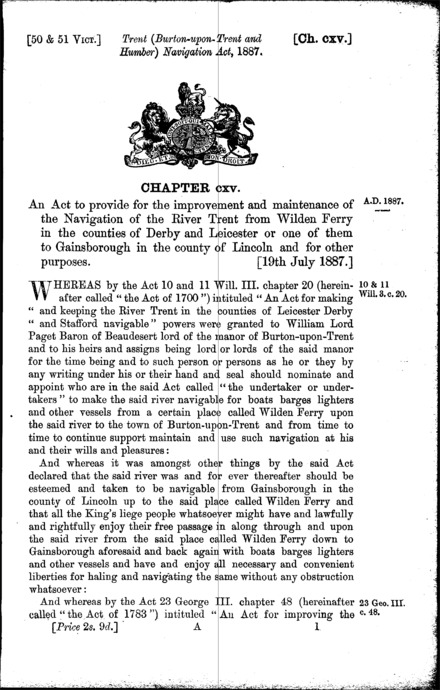 Trent (Burton-upon-Trent and Humber) Navigation Act 1887