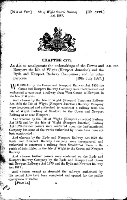 Isle of Wight Central Railway Act 1887