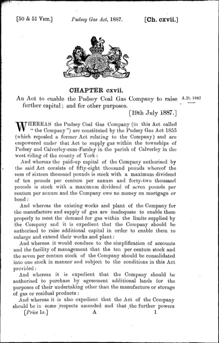 Pudsey Gas Act 1887