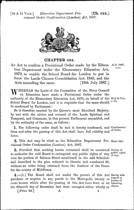 Education Department Provisional Order Confirmation (London) Act 1887