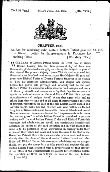 Potter's Patent Act 1887