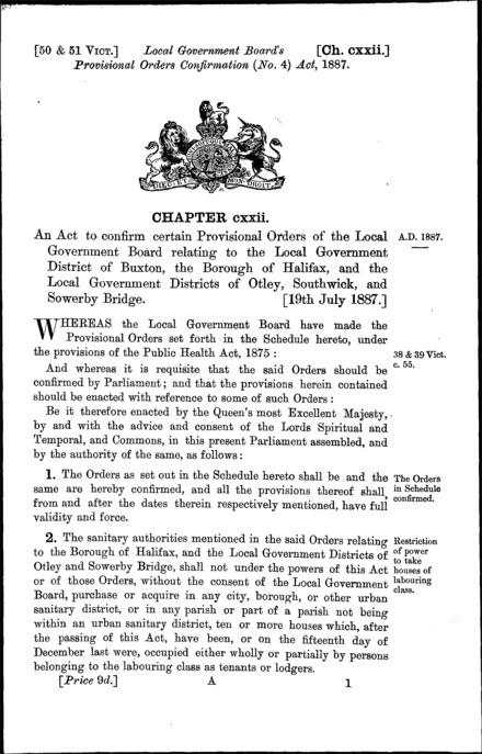 Local Government Board's Provisional Orders Confirmation (No. 4) Act 1887