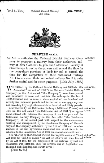 Cathcart District Railway Act 1887
