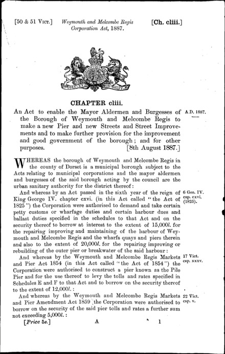 Weymouth and Melcombe Regis Corporation Act 1887