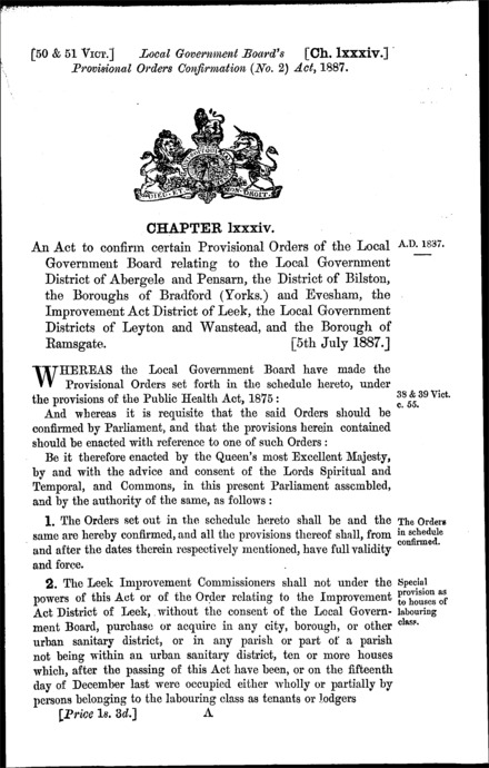 Local Government Board's Provisional Orders Confirmation (No. 2) Act 1887