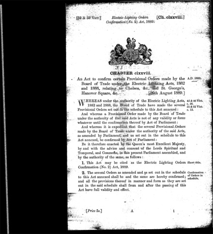 Electric Lighting Orders Confirmation (No. 2) Act 1889