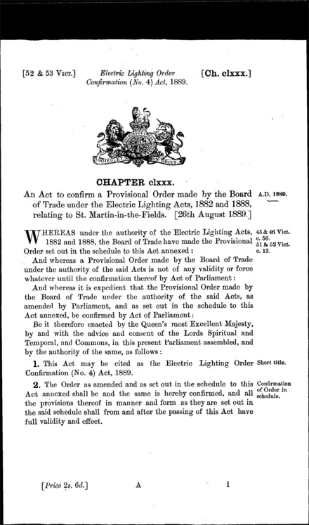 Electric Lighting Order Confirmation (No. 4) Act 1889