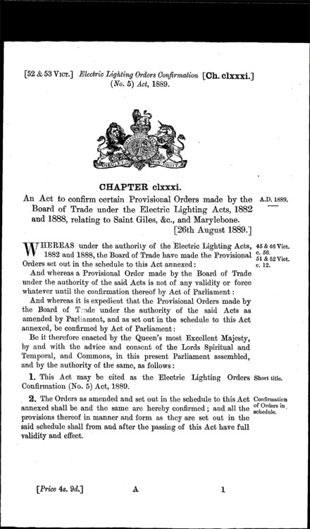 Electric Lighting Orders Confirmation (No. 5) Act 1889
