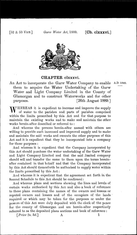 Garw Water Act 1889