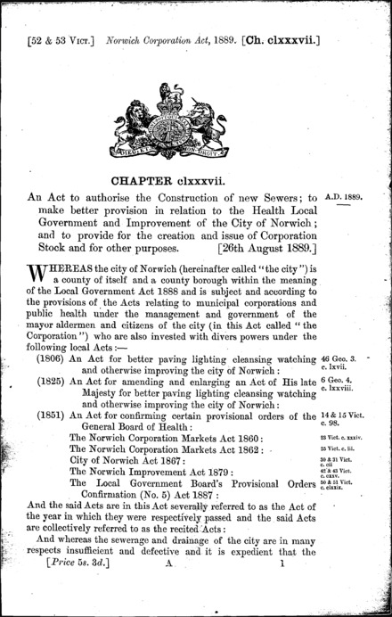 Norwich Corporation Act 1889