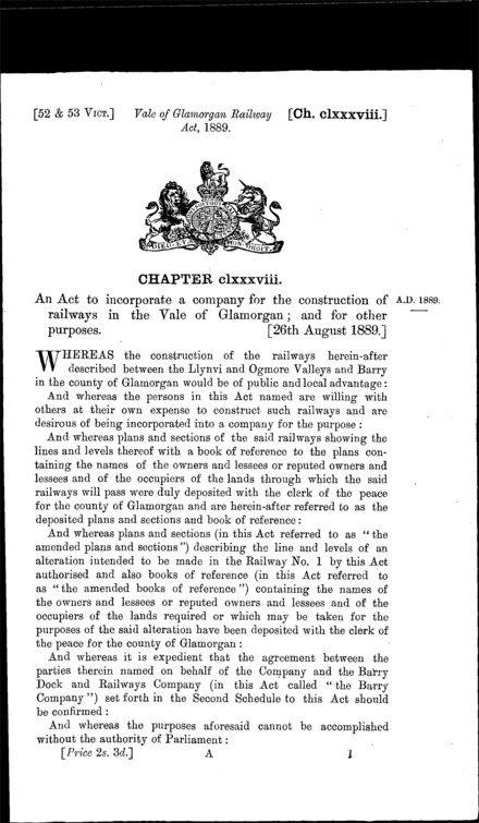 Vale of Glamorgan Railway Act 1889