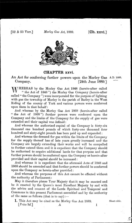Morley Gas Act 1889