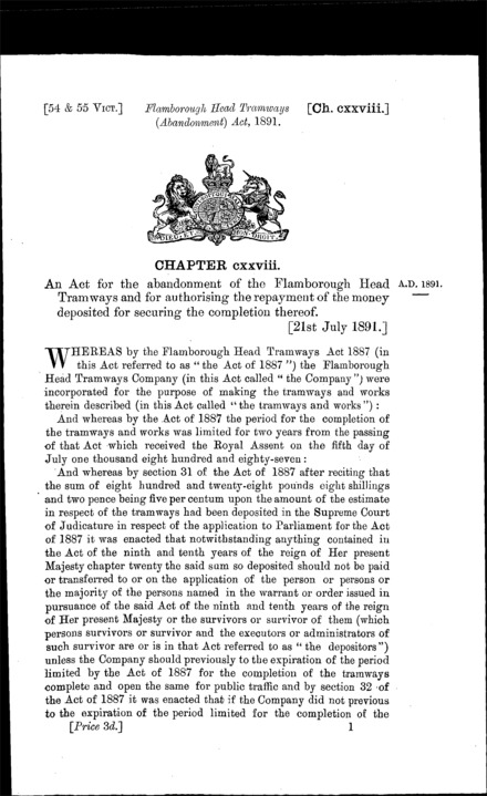 Flamborough Head Tramways (Abandonment) Act 1891