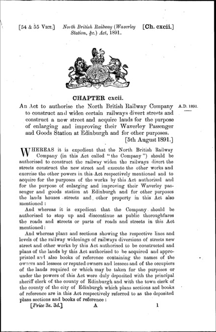 North British Railway (Waverley Station, &c.) Act 1891
