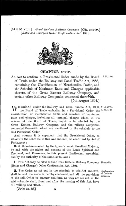 Great Eastern Railway Company (Rates and Charges) Order Confirmation Act 1891