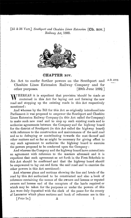 Southport and Cheshire Lines Extension Railway Act 1892