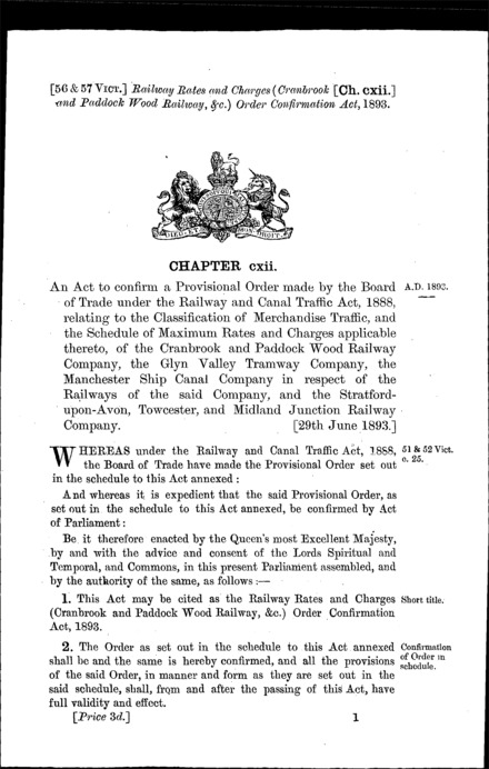 Railway Rates and Charges (Cranbrook and Paddock Wood Railway, &c.) Order Confirmation Act 1893