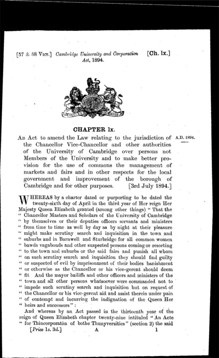 Cambridge University and Corporation Act 1894