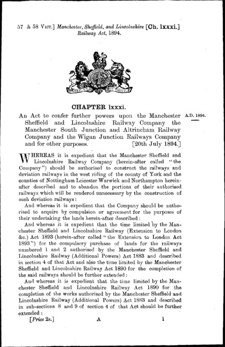 Manchester, Sheffield and Lincolnshire Railway Act 1894