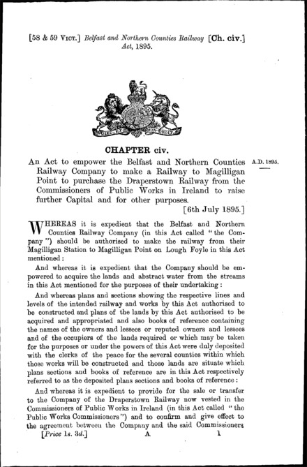 Belfast and Northern Counties Railway Act 1895