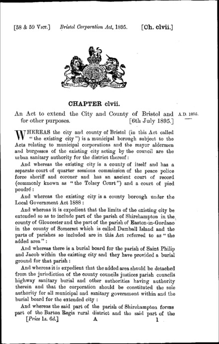 Bristol Corporation Act 1895