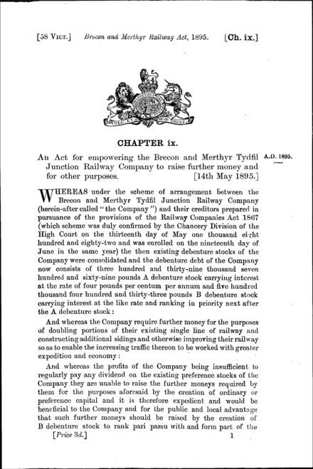 Brecon and Merthyr Railway Act 1895