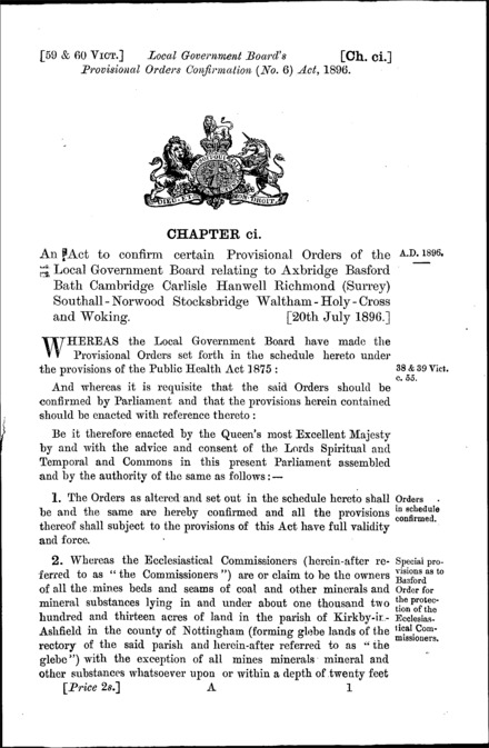 Local Government Board's Provisional Orders Confirmation (No. 6) Act 1896
