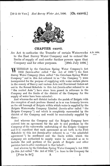 East Surrey Water Act 1896