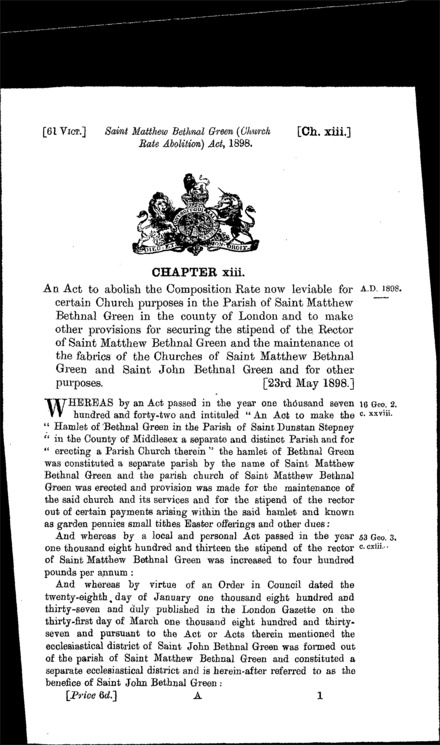 St. Matthew Bethnal Green (Church Rate Abolition) Act 1898