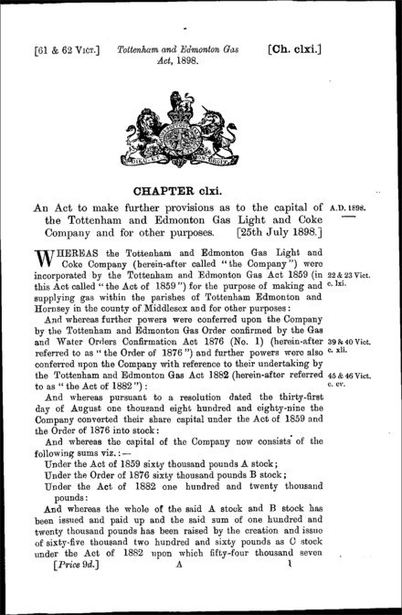 Tottenham and Edmonton Gas Act 1898