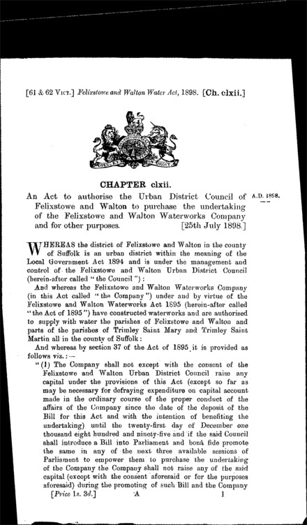 Felixstowe and Walton Water Act 1898