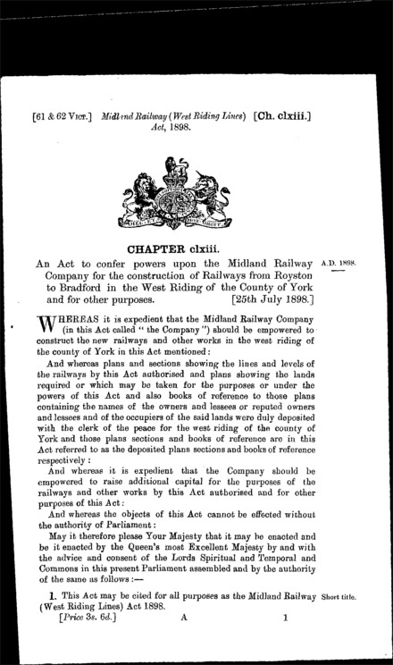 Midland Railway (West Riding Lines) Act 1898
