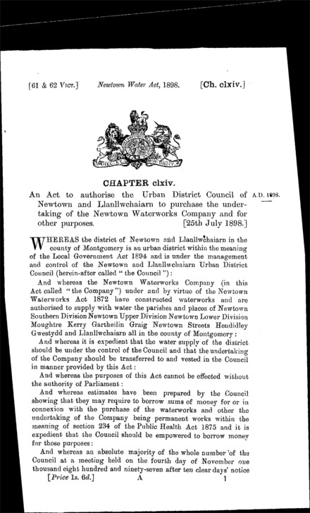 Newtown Water Act 1898
