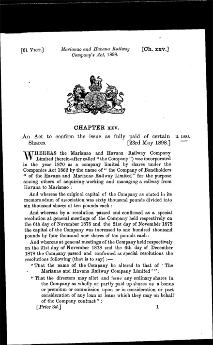 Marianao and Havana Railway Company Act 1898