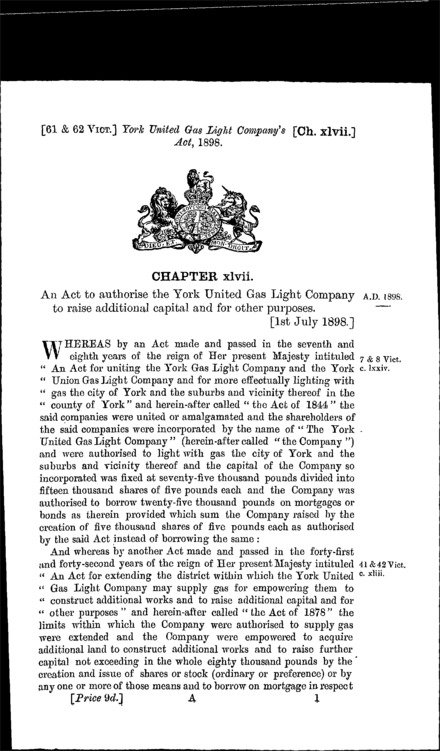 York United Gas Light Company Act 1898