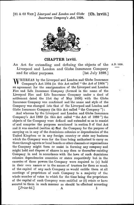 Liverpool and London and Globe Insurance Company Act 1898