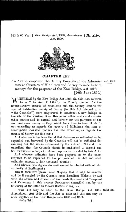 Kew Bridge Act 1898 Amendment Act 1899