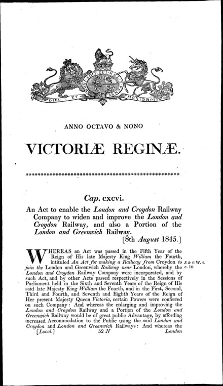 London and Croydon Railway Act 1845