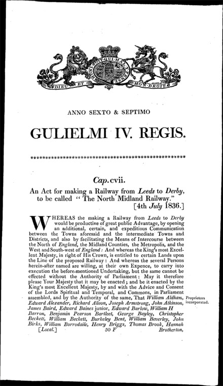 North Midland Railway Act 1836