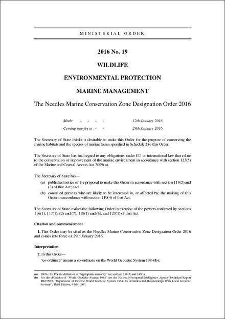 The Needles Marine Conservation Zone Designation Order 2016