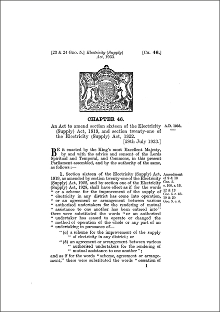 Electricity (Supply) Act 1933