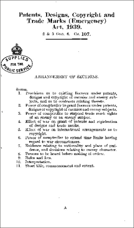 Patents, Designs, Copyright and Trade Marks (Emergency) Act 1939