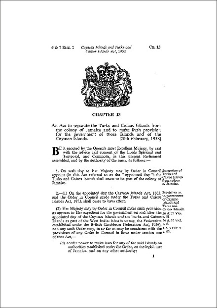 Cayman Islands and Turks and Caicos Islands Act 1958