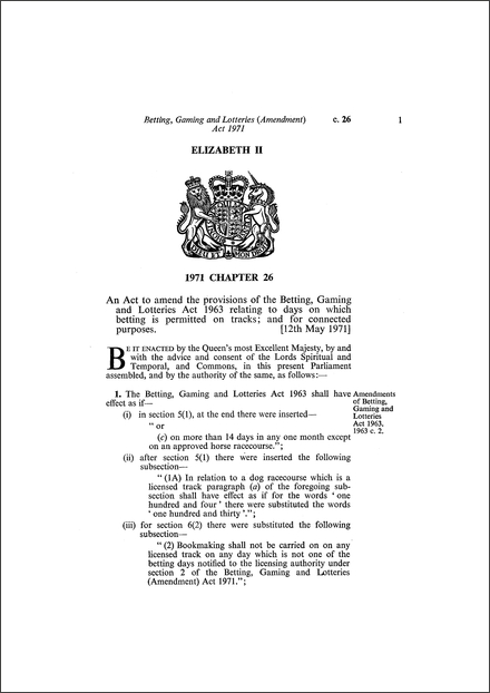 Betting, Gaming and Lotteries (Amendment) Act 1971