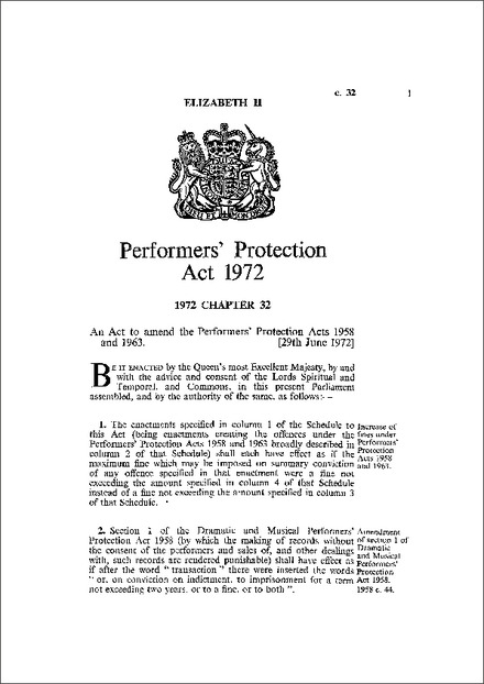 Performers' Protection Act 1972