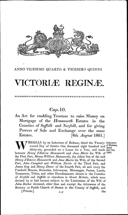 The Hemsworth Estate Act 1861
