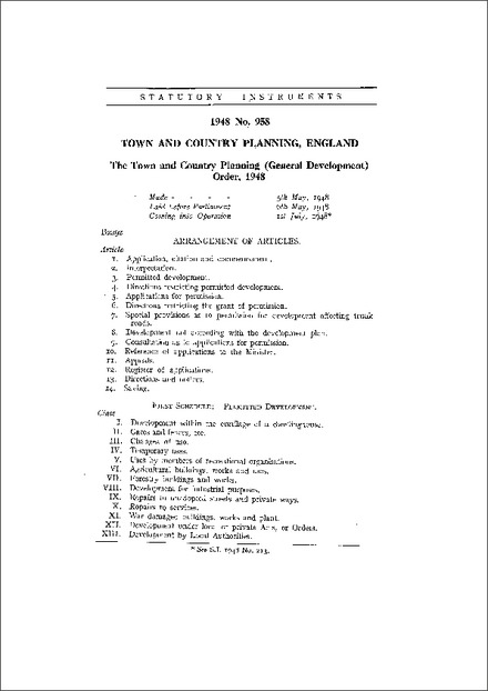 The Town and Country Planning (General Development) Order, 1948